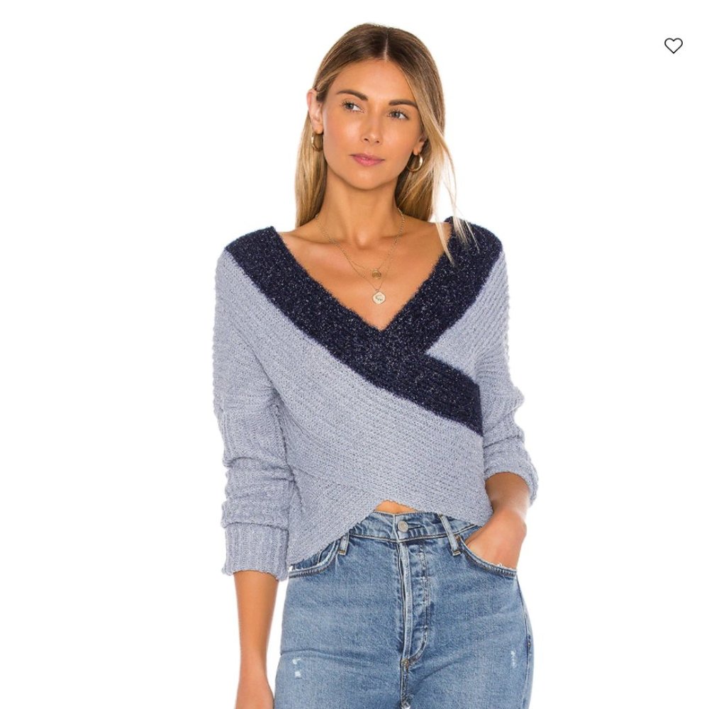 Superdown Lanah Blue Wrap Sweater XS